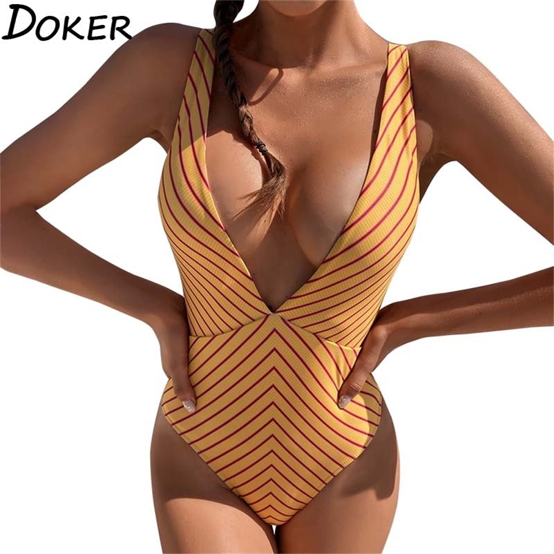 

Swimwear Women Summer Sexy Brazilian Bodysuit Swimsuit Female Push Up Swiming Suit Beach Wear Backless Swim 210604, Stripe