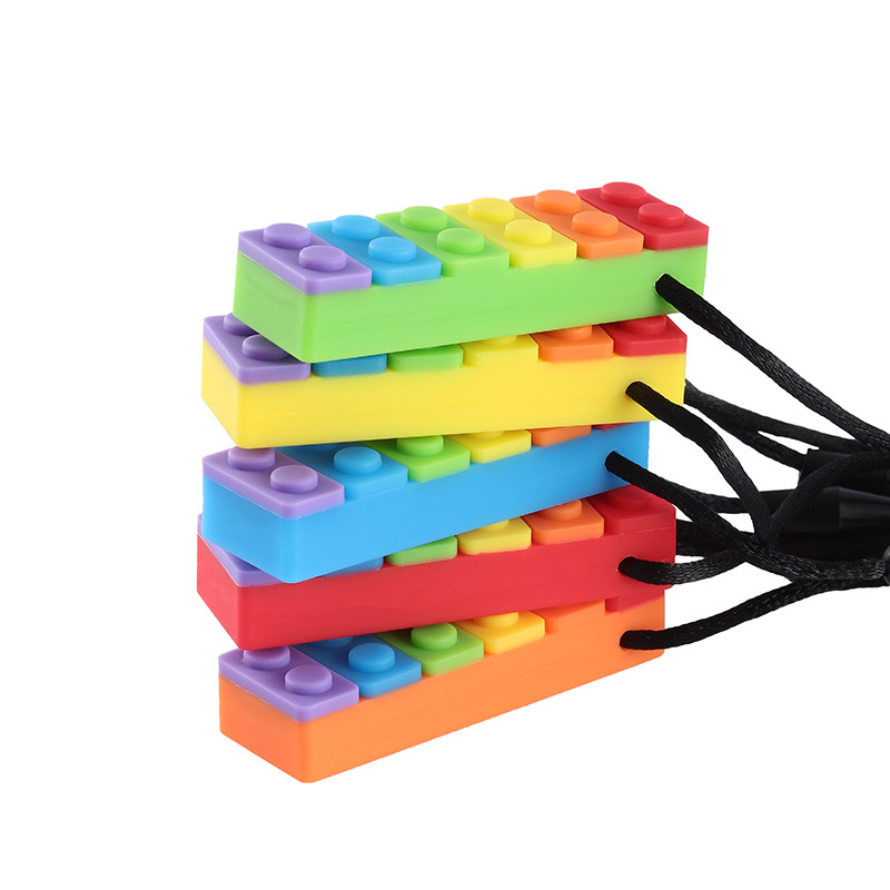 

DIY Baby Silicone Teethe Necklace Autism Chew Teether Rainbow Brick Shape Sensory Toy Food Grade
