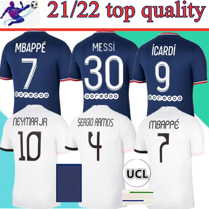 

21 22 MESSI soccer jersey MBAPPE KEAN HAKIMI SERGIO RAMOS DI MARIA DRAXLER Maillots football shirt 2021 2022 MARQUINHOS VERRATTI