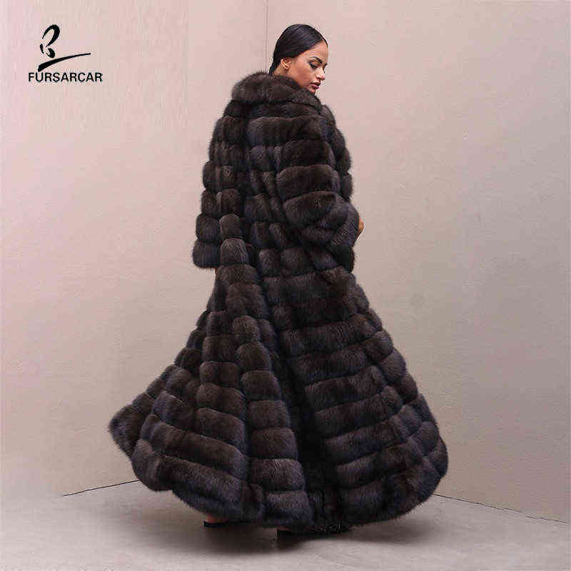 

FURSARCAR 2021 New Luxury Real Fox Fur Coat Women Winter Nature Fur Sable Color Plus Size 130cm Long Removable Real Fur Jacket H1231, Customize