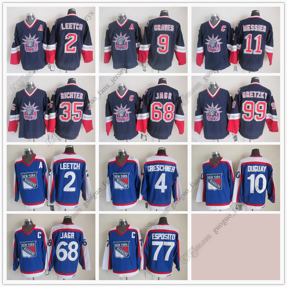 

Vintage Ice Hockey Jerseys 2 Brian Leetch 4 Ron Greschner 9 Adam Graves 10 Ron Duguay 11 Mark Messier 36 Glenn Anderson 68 Jaromir Jagr 77 P, Black;red
