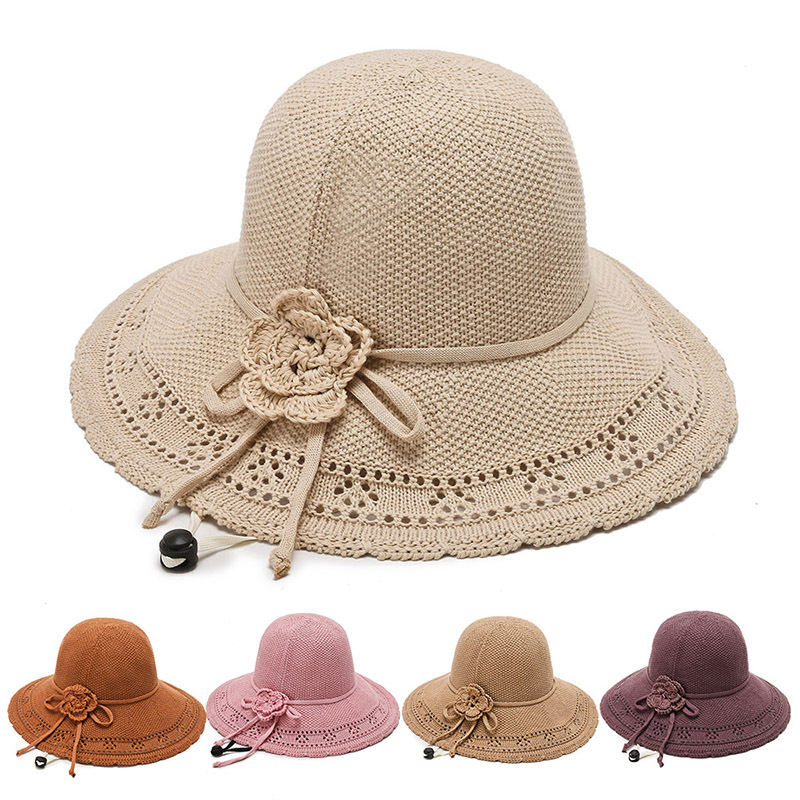 

Wide Brim Hats 2021 Sun-Shade Beach Hat Korean Trendy Japanes Western Style Woven Sun Protection Bucket Women, Brown