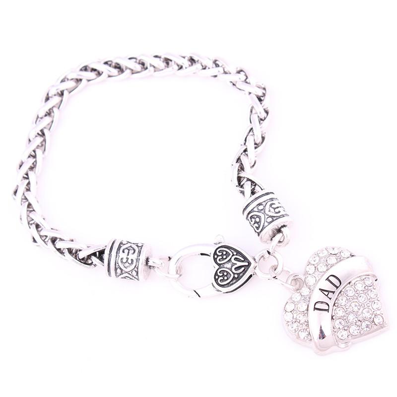 

Charm Bracelets Special Design Heart Bracelet For Female Gift Daughter DAD Written White Crystals Fashion Jewelry Zinc Alloy Drop