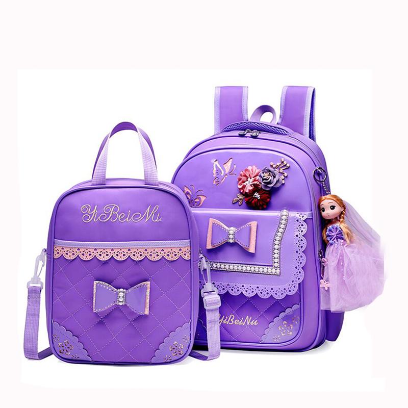 

Fashion 2pcs Set School Backpacks Princess Bow Bag For Girls Waterproof Large Capacity Flower With Handbag 2021 Bags