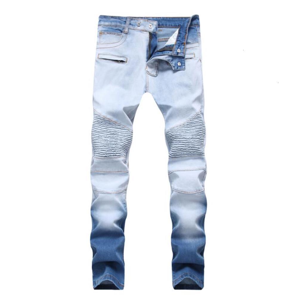 

New Light Blue Jeans Fashion Straight Biker Skinny Casual Denim Trousers Cowboy Zipper Mens Designer Jeans