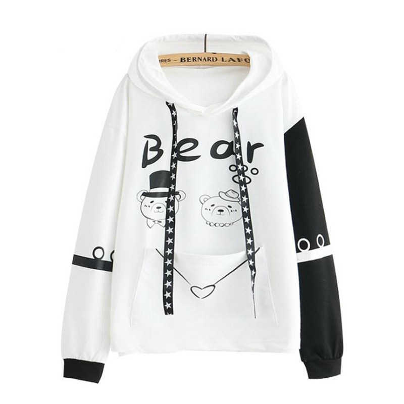

Merry Pretty Women Harajuku Hoodies Sweatshirt Female Bear Print Hooded Pullover Tracksuit Winter Warm Thick Kawaii Sweatshirts 210526, Black