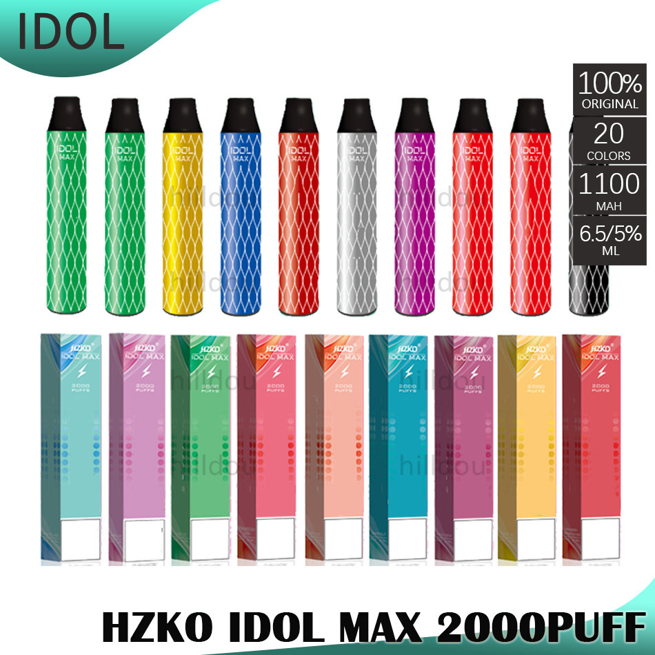 

Original HZKO IDOL MAX Disposable Pod E-cigarettes Device Kit 1100mAh Battery 2000 Puffs 6.5ml Cartridges Vape XXL