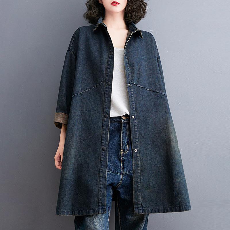 

Women's Trench Coats Women Demin Coat Fashion Long Outwear Spring And Autumn Design Jean Jacket, Tan;black