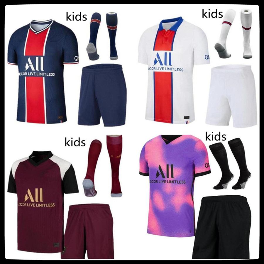 

kids 2021 football kits MBAPPE Paris soccer jersey 20-21 maillot de foot CAVANI ICARDI DI MARIA shirt kit, Black;yellow