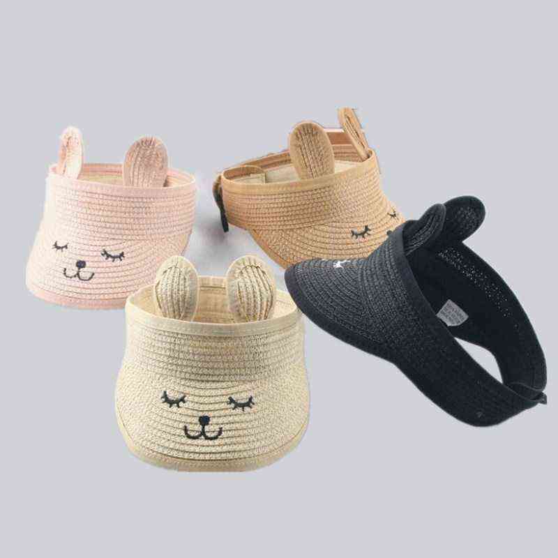 

Visors Sunhat Lovely Smile Summer Empty Top Wide Brim Straw Visor Cap for Baby Props Kids Child Adjustable Cute Sun Hat Boys Girls 220127, Smile khaki