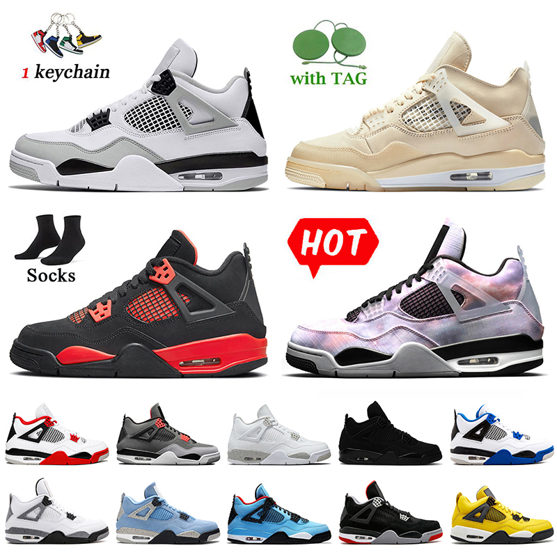 

Wholesale Women Men 2022 Jumpman 4 Basketball Shoes Military Black Cat Red Thunder Zen Master 4s With Socks University Blue Infrared Cactus Jack Trainers Sneakers, C17 infrared 36-47