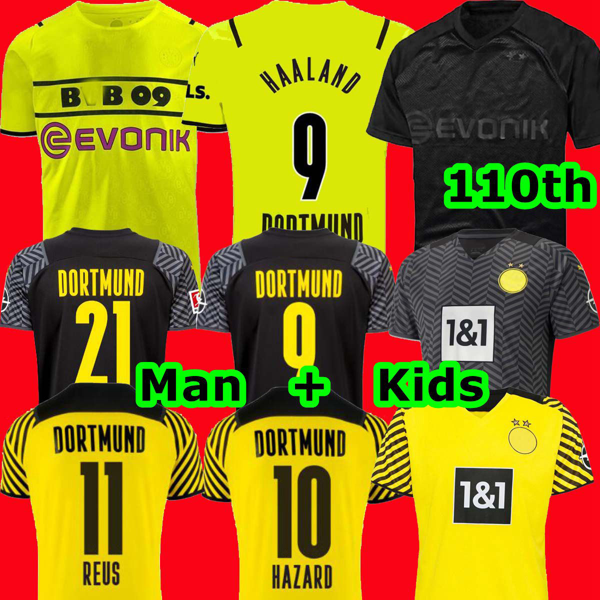 

1990 Limited Edition HAALAND REUS Borussia soccer jersey BELLINGHAM 4th dortmund Special football shirts 2021 2122 SANCHO BRANDT PISZCZEK kit men kids uniform, 21/22 away man+patch