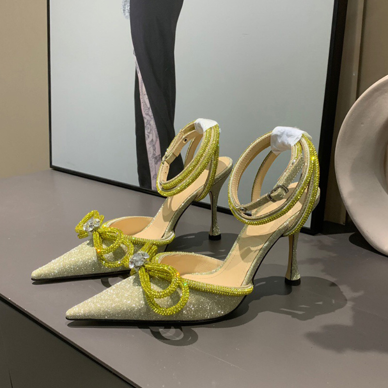 

Glitter Bow Pumps 90mm Crystal-Embellished rhinestone Evening shoes spool Heels sandals women heeled Luxurys Designers Dress shoe ankle stra, Black