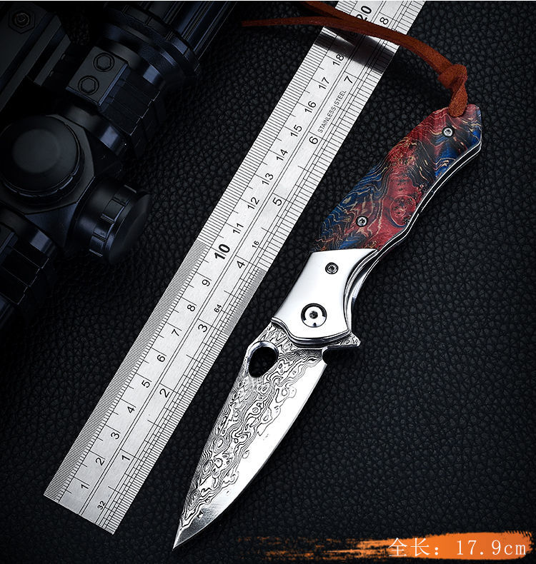 

high quality colorful handle damascus blade folding knife