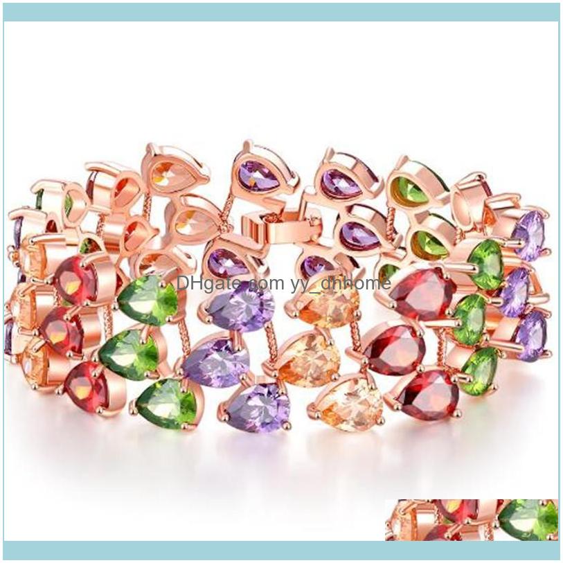 

Link, Bracelets Jewelrylink, Chain 1Pc Three Rows Colorful Zircon Rose Gold Bracelet Flower Shiny For Women Jewelry Dropshiping Drop Deliver