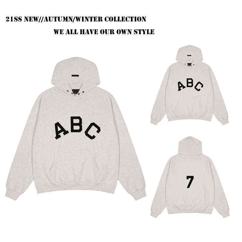 

Season Fog 7 Main Line Abc Letter Hooded Sweater High Street Loose Men' and Women' Fashion Brand, Flower gray