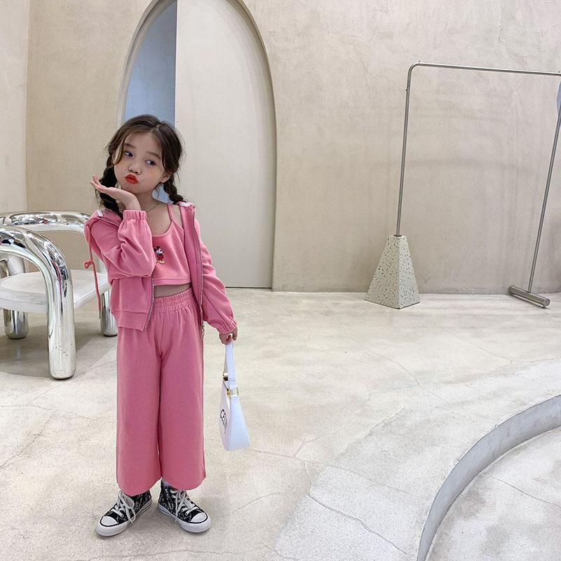 

Spring Children's Wear One Hair Generation Girl's Printing Sling + Cardigan Wide Leg Pants 3-piece Suit 2-81 Clothing Sets, White
