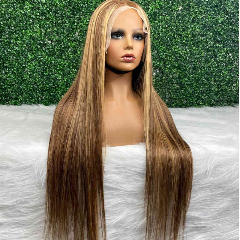 

Highlight Straight Lace Front Human ,180% Density Pre Plucked 13x4 Honey Blonde Virgin Hair Wigs for Black Women