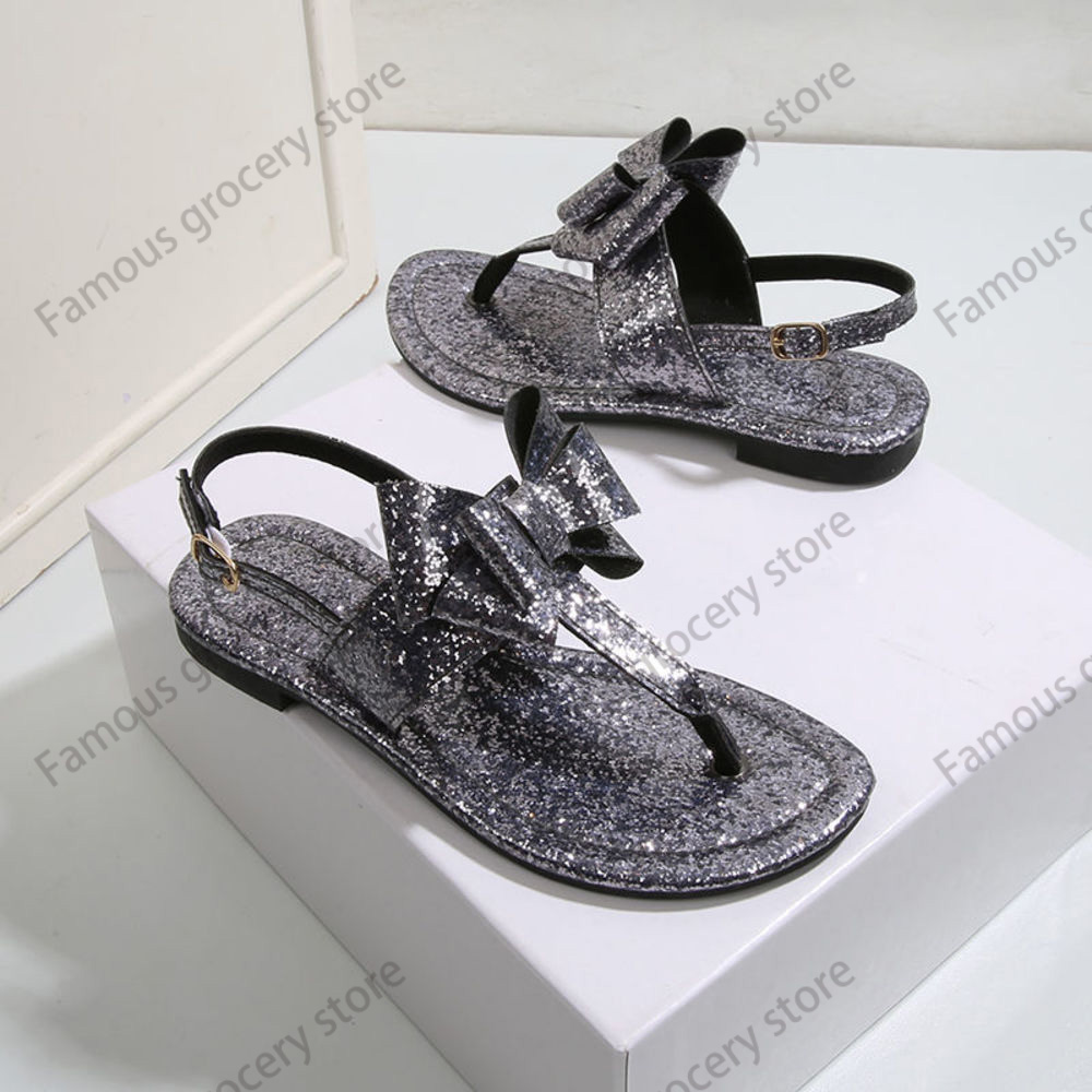 

Summer fashion European and American Roman sandals, flat shoes, low-heeled sequins, a variety of colors, with boxes, Bright black