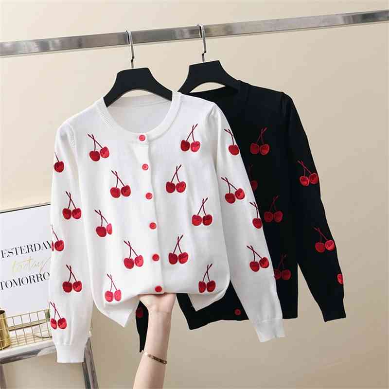 

Cardigans Women Fashion Embroidery Sweater Autumn Winter Ladies Knit Loose Casual Joker Crop Top Korean 210603, White