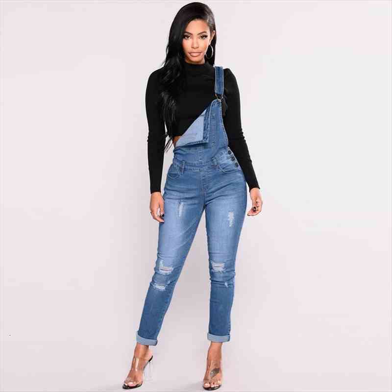 

Women Ripped Denim Jumpsuit Plus Size Xxxl Casual Sexy Stretch Romper Ladies Denim Pencil Overalls Stretch Slim Dungarees Female, Black;white