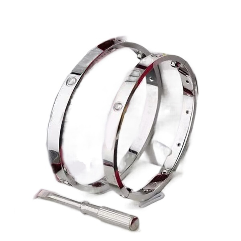 

2021 Gold, White gold and rose gold stainless steel bangle bracelets with screwdriver and 4 stone with box set, Black