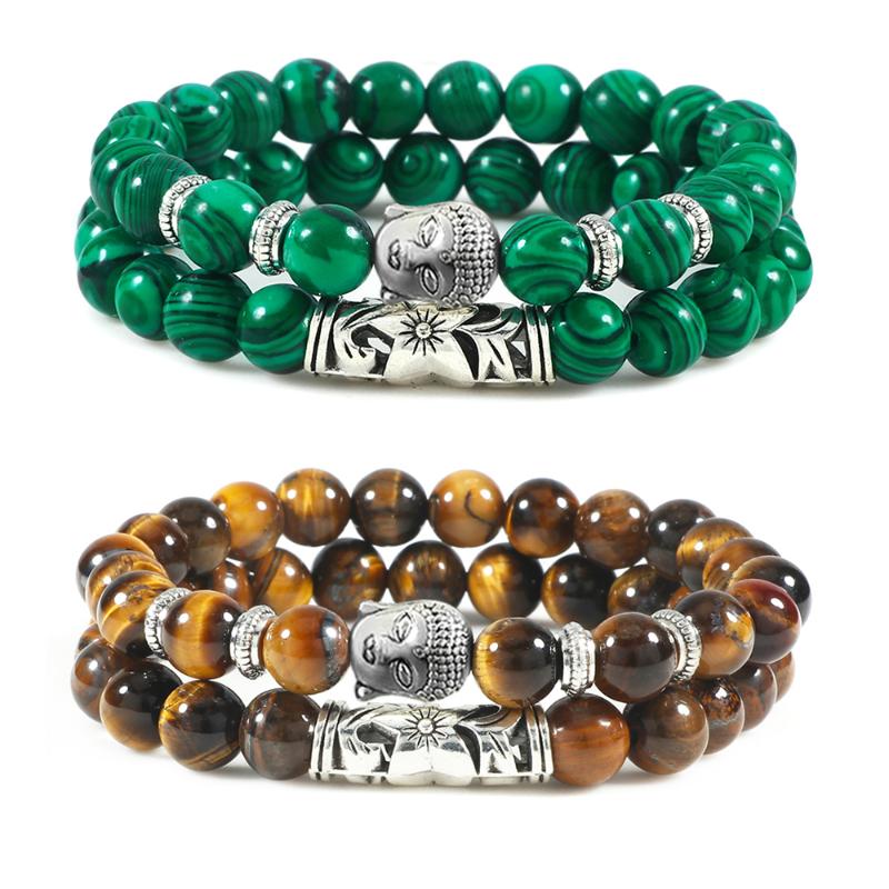 

Beaded, Strands 2pcs Tiger Eye Beaded Bracelets Religious Buddha Head Natural Stone Black Lava Strand Bracelet & Bangle Prayer Jewelry Pulse
