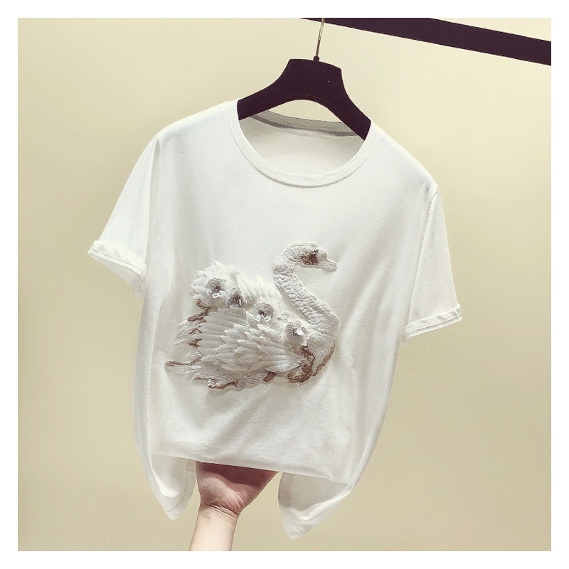 

Luxury Quality Summer Fashion Women Casual Short Sleeves Tees T-Shirt Students Female Pullover Tee Tops A1157 210428, Black