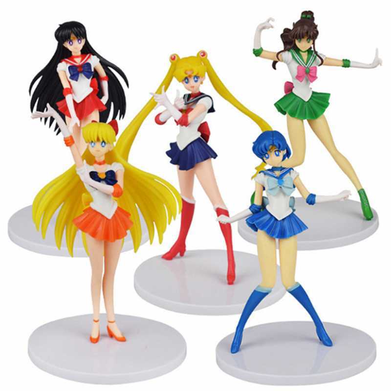 

5pcs/set 18cm Tsukino Usagi Action Figures Anime Figure Toy Collection Pvc Model Desktop Decor Toys For Children Surprise Gift Q0619, 5pcs per set