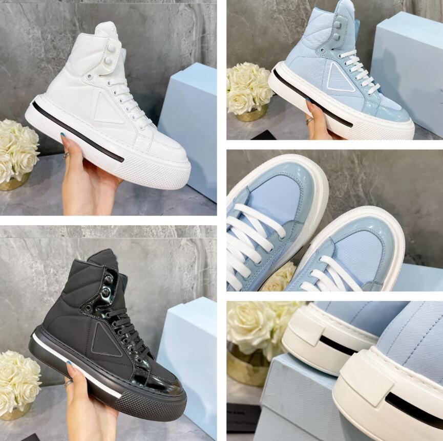 

2021 Luxury Designer A2 Women Casual shoes High-top Sneakers Shiny leather and Re-Nylon recycled nylon lining Removable insole Fashion Trendy Top Quality Size 35-40, Color 1