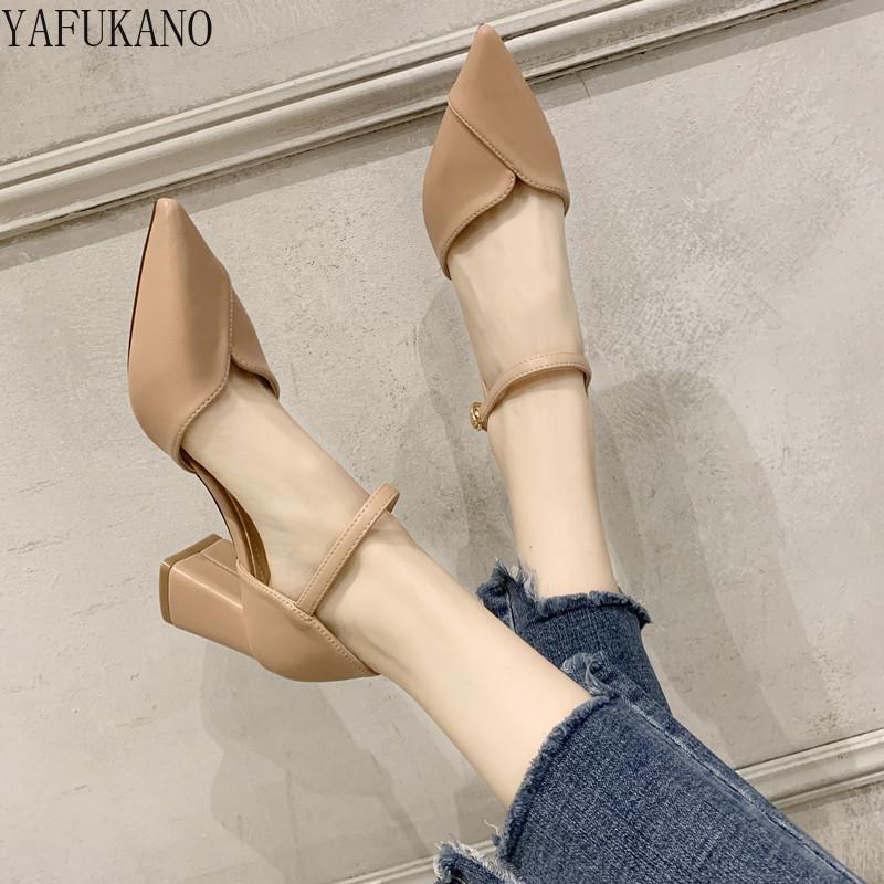 

Sandals Women Party Summer Fairy Style Fashion Word Belt Sexy Wild Pointed Toe Thick Heel High Heels Mid Hollow Casual Pumps, Beige