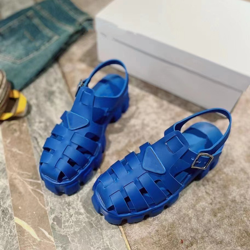 

Monolith Prad Round Toe Thick Bottom Sandals Beach Slides Mules Shoes Top Quality Designer Solid Platform Hollow Fashion Shoe Gladiator Shoes Woman, As picture