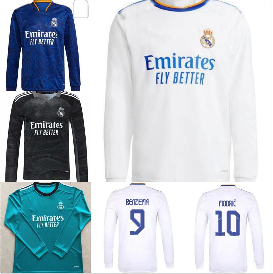 

2021 2022 Real Madrid Long sleeve Soccer Jerseys home away 3th ALABA CAMAVINGA VALVERDE RODRYGO MARCELO MODRIC VINI JR. HAZARD BENZEMA 21 22, Black;yellow