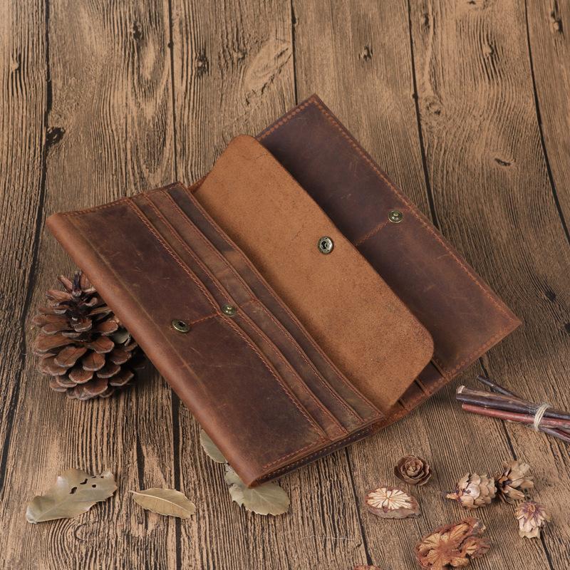 

Wallets Vintage Men's Long Wallet Men Genuine Leather Clutch Purses First Layer Real Multi-Card Retro Card Holder 358, Dark brown