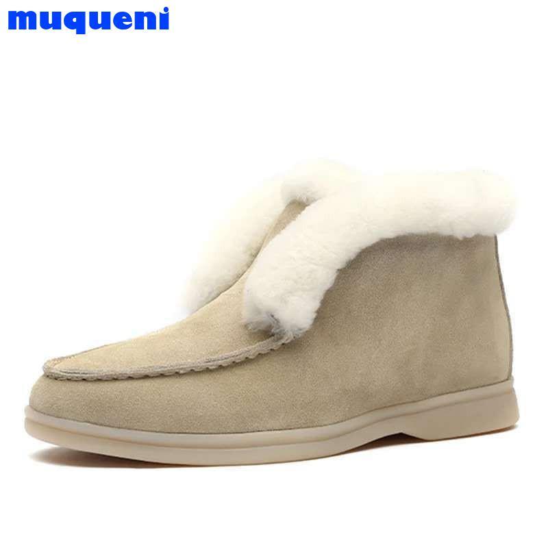 

Boots Ankle Cow-suede-leather Natural-fur Warm Winter Slip-on Snow For Women, Black