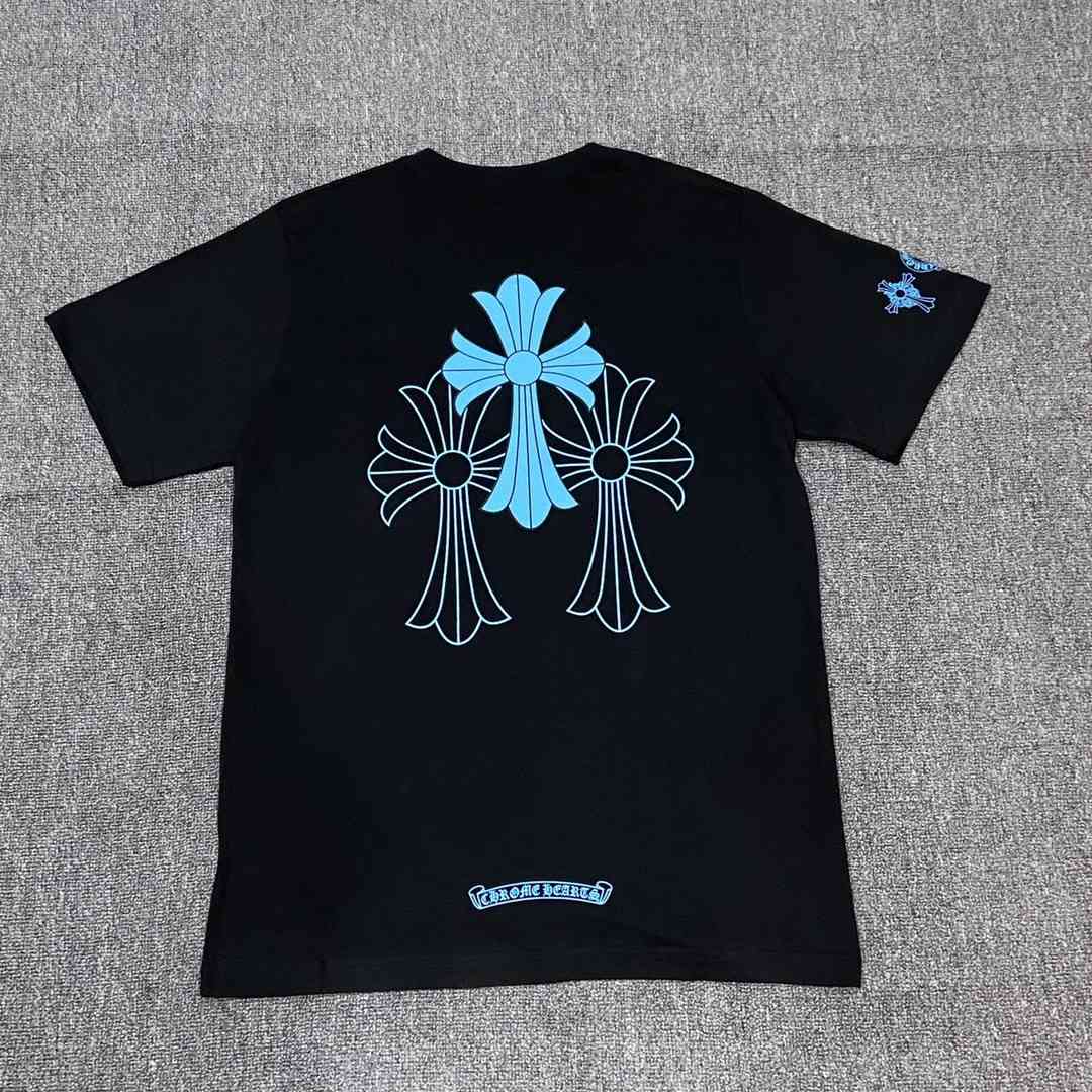 

Hearts/Chrome Chaokeluoxin Unisex Cross Print Short Sleeve T-shirt Lovers' Wear Cotton Loose Large Half Sleeve, White