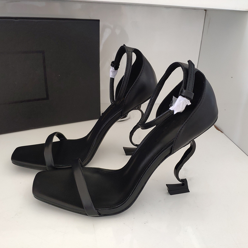 

Women Opyum Sandals Stiletto High Heels Designer Dress Shoes Black Leather Ankle Straps Pointed Toes Pumps Wedding Party Heel Shoe, Socks