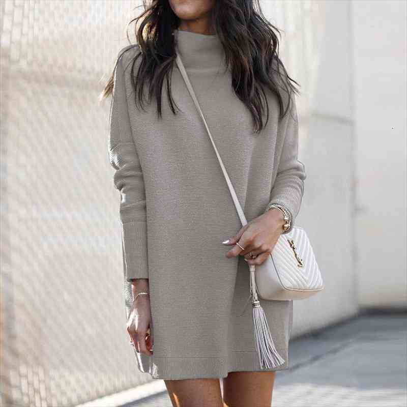 

Autumn Winter Womens Solid Sweatshirt Dress Fashion Loose Long Sleeve O-neck Turtleneck Warm Mini Dress Vestidos Mujer, Black;gray