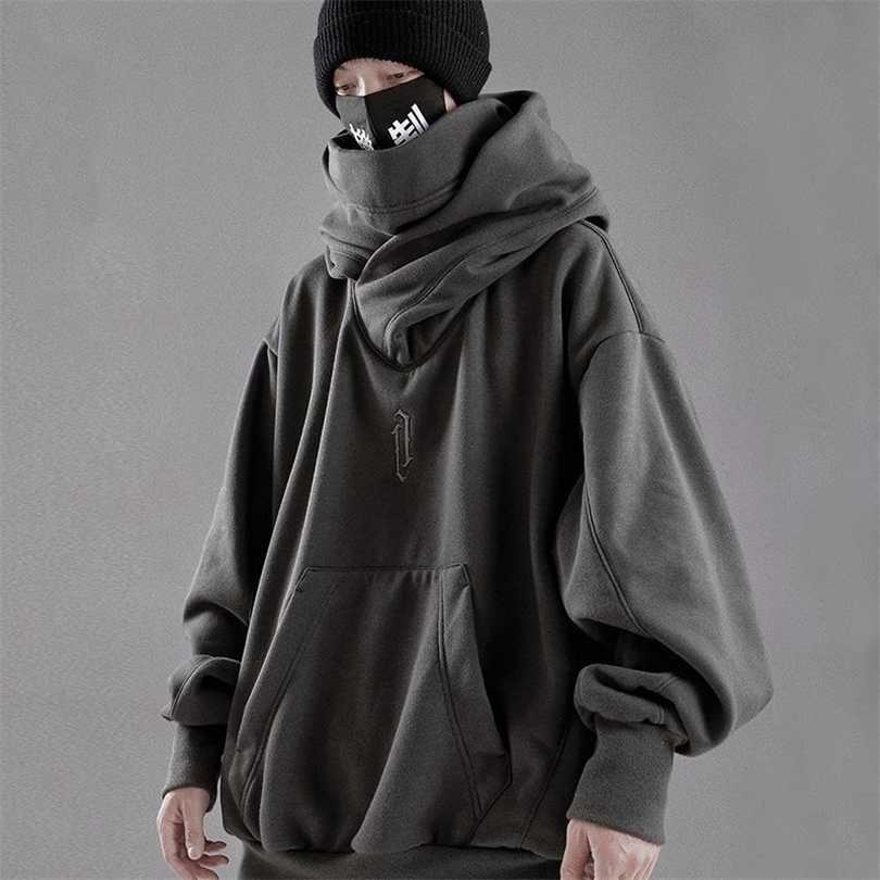 

HOUZHOU Techwear Black Hoodie Hoodies Sweatshirt with Hood Harajuku Japanese Streetwear Hip Hop Autumn Turtleneck Men Joggers 211110, White