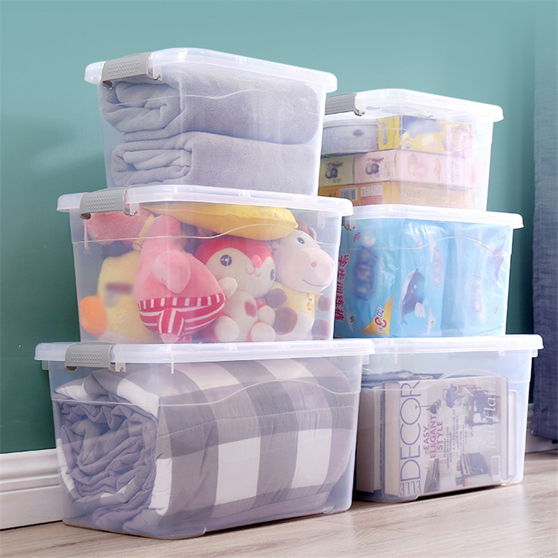 

5L 10L 20L Stack Pull Storage Boxes Plastic KeepBox with Attached Lid Sealed Moisture-proof Semi Clear Container, Apricot
