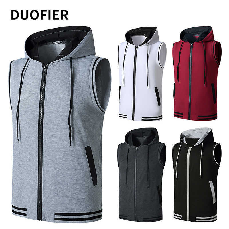 

Fashion Sleeveless Hoodie Zipper T Shirt Men Clothing Summer Patchwork Casual Open Stitch Tshirt Man Pocket Tops Sportswer 210603, Pmmh12 dark grey