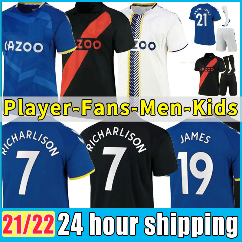 

EVERTON 21 22 soccer jersey JAMES RICHARLISON 2021 2022 CALVERT-LEWIN DIGNE SIGURDSSON football shirt DOUCOURE BERNARD men kids kits THAILAND full set sock player, Away