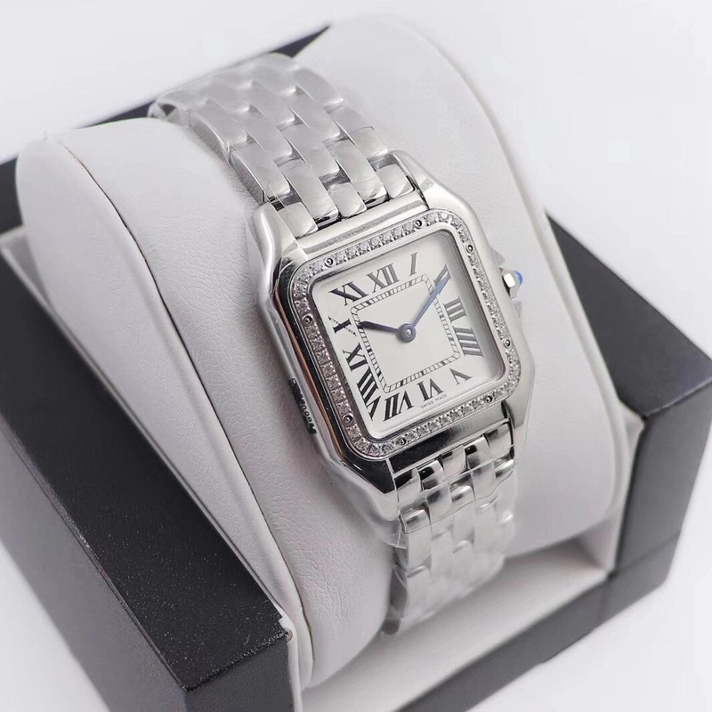 

Ladies Luxury Watches Panthere Series Top Quality 316L Stainless Steel Band Quartz Gold Diamond Wristwatches For Women Montres De Luxe Designer Watch, Slivery;brown