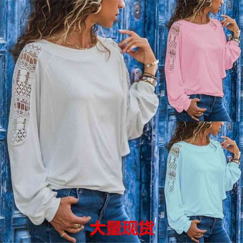 

New solid color long sleeve lace stitching t in autumn and winter 2021, White