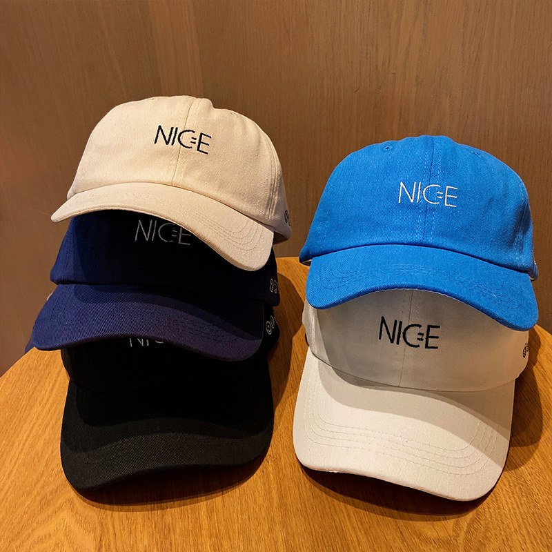 

Black soft top minority baseball cap female spring summer Korean face small letter embroidery cap big face wide eaves, Blue