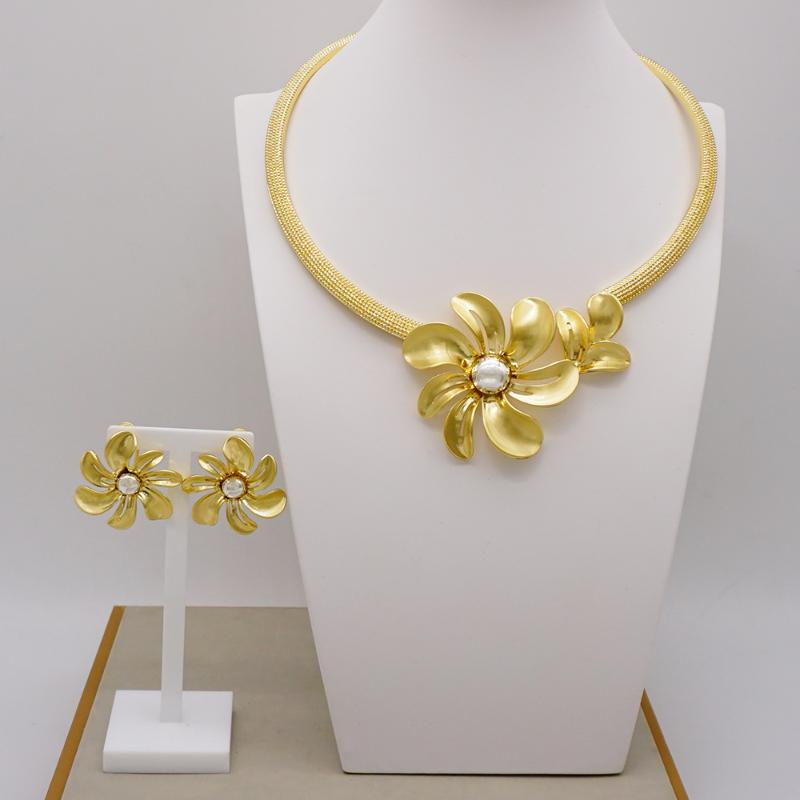 

Earrings & Necklace Flower Jewelry Dubai Gold Sets For Women Set Nigerian Wedding African Brazilian, Silver