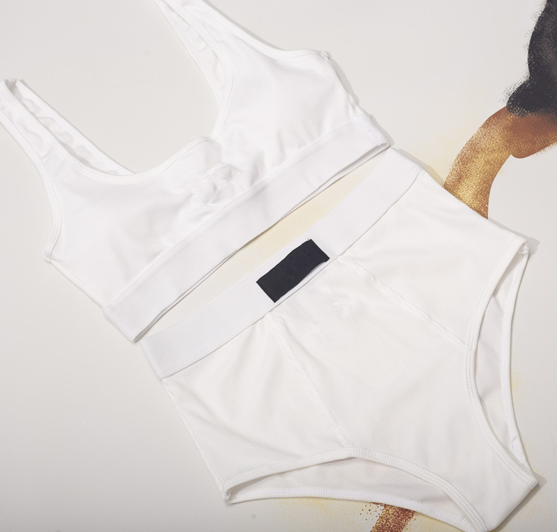 

Sexy Split Swimsuit knitted Solid Color Sports Swimwears High Waist Ladies Bathing Suit Summer Sling Swimming White Black