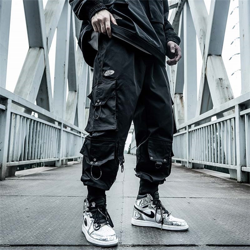 

HOUZHOU Black Cargo Pants Men Joggers Hip Hop Techwear Hippie Trousers for Streetwear Plus Size Pockets Oversize 220217, Gray