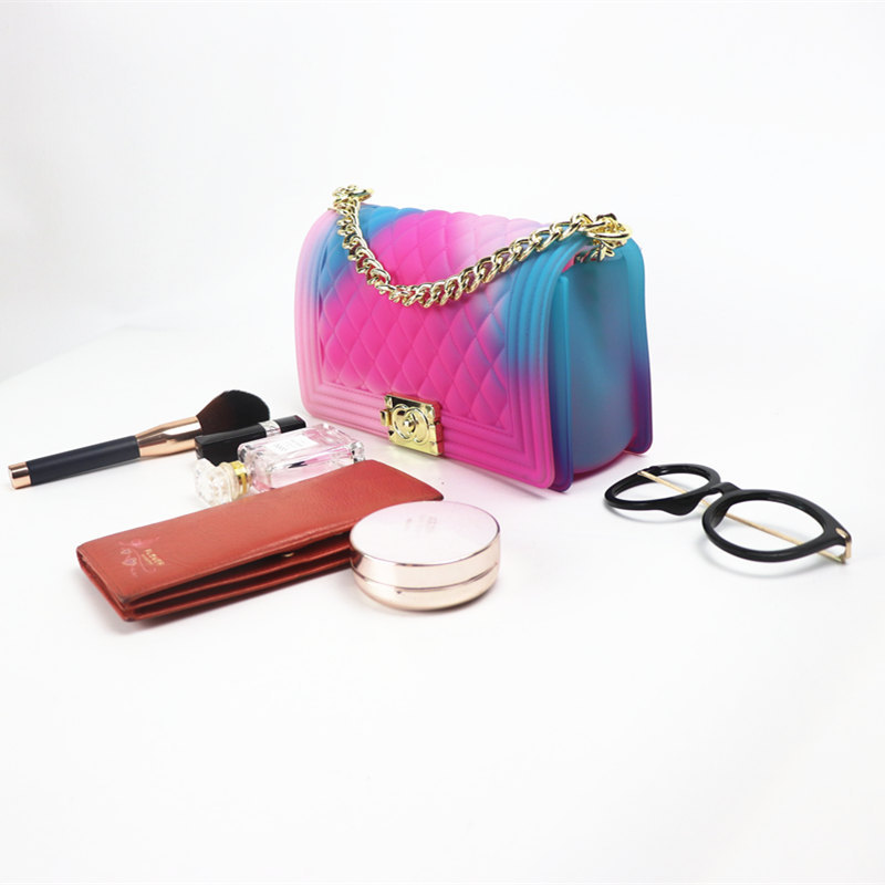 

Wholesale factory ladies shoulder bags summer trend Candy-colored chain bag classic embossed plaid rainbow matte handbag waterproof wear-resistant jelly backpack, Yh10169-u