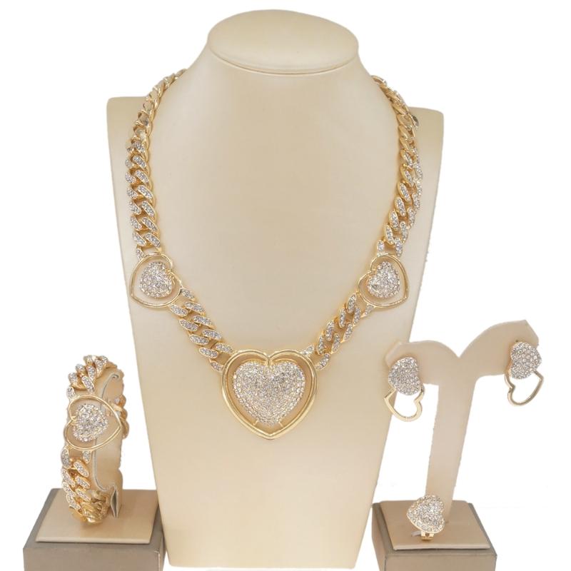 

Earrings & Necklace Jewelry Set Dubai Gold Designer Bridal Wedding Earring Bracelet Fashion Women Party Luxury, Silver